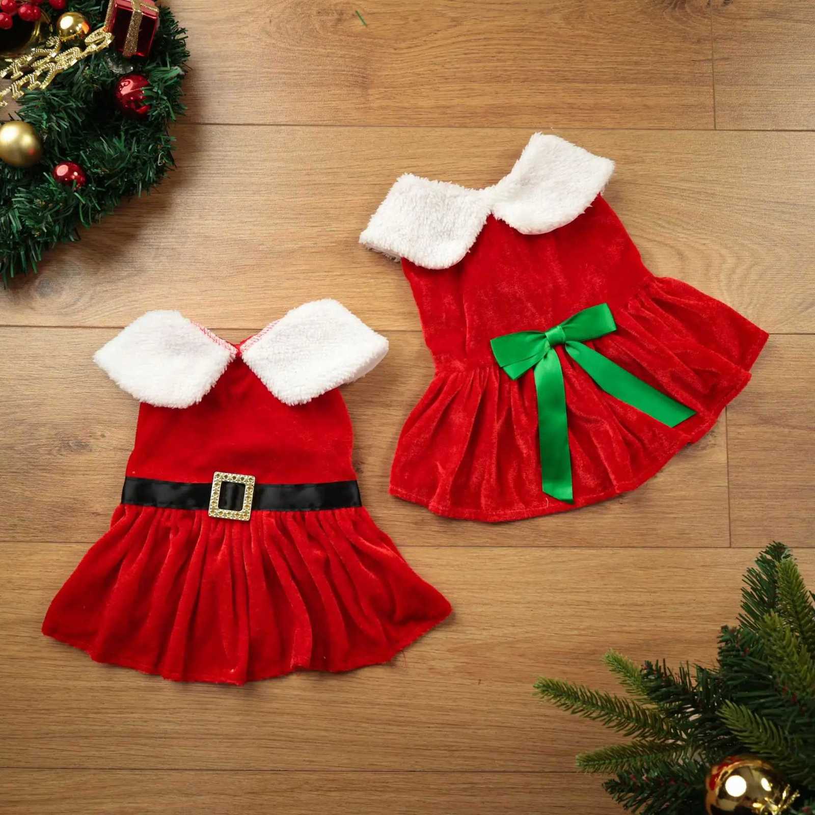 S-3XL Winter Warm Dog Christmas Clothes Santa Claus Red Pet Clothes New Year Holiday Costumes Golden Velvet Princess Pet Dress M251208