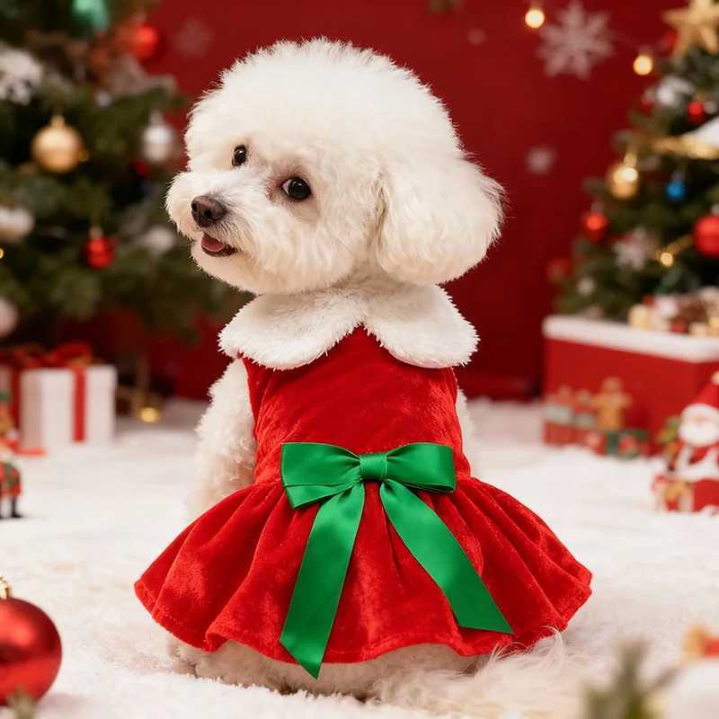 S-3XL Winter Warm Dog Christmas Clothes Santa Claus Red Pet Clothes New Year Holiday Costumes Golden Velvet Princess Pet Dress M251208