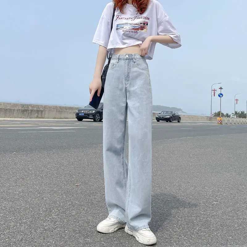 High-waisted White Jeans for Women in Spring and Summer 2024 New Straight Loose Thin Light-colored Wide-leg Pants Trendy InsT251208