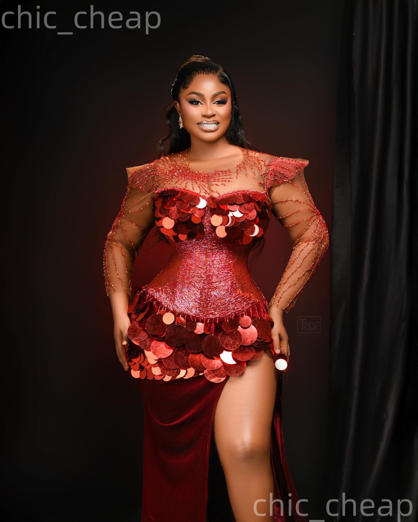 Aso Ebi Dark Red Mermaid Prom Dresses 2026 Beaded Sequins Velvet Evening Formal Party Second Birthday Engagement Gowns Plus Size Dress For Special Occ