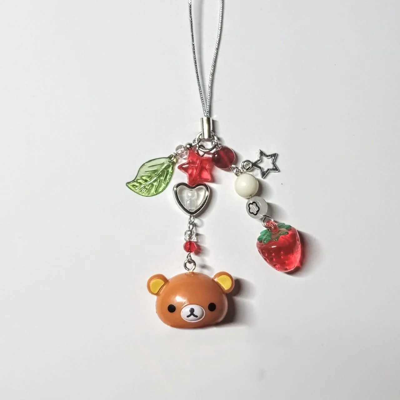 Handmadede Small Bell Bear Pendant Phone Charms Y2K Fairy Core Strawberry Rilakkuma Beaded Keychain Bag Accessories for GirlsXJ251208 - view 3