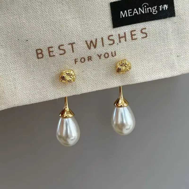 French Style Light Luxury Elegant Gold Color Water Drop Pearl Dangle Earrings Fashion Women Metal Geometry Jewelry Gifts J251208