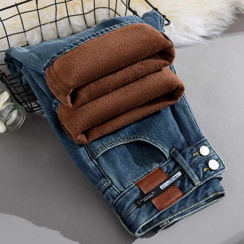 Jeans for Woman Y2k Pants 2025 Winter Wide Leg Trousers High Waist Loose Fit Stretch Comfort Retro Fashion Fleece Lined WarmT251208