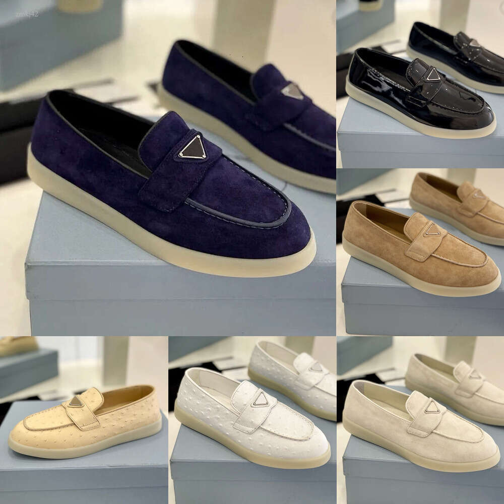 Suede Patent Leather calfskin flat shoe casual formal office Party Festival Wedding Shoes designer mens shoe luxury loafer saint-tropez triangle Dress shoes mens