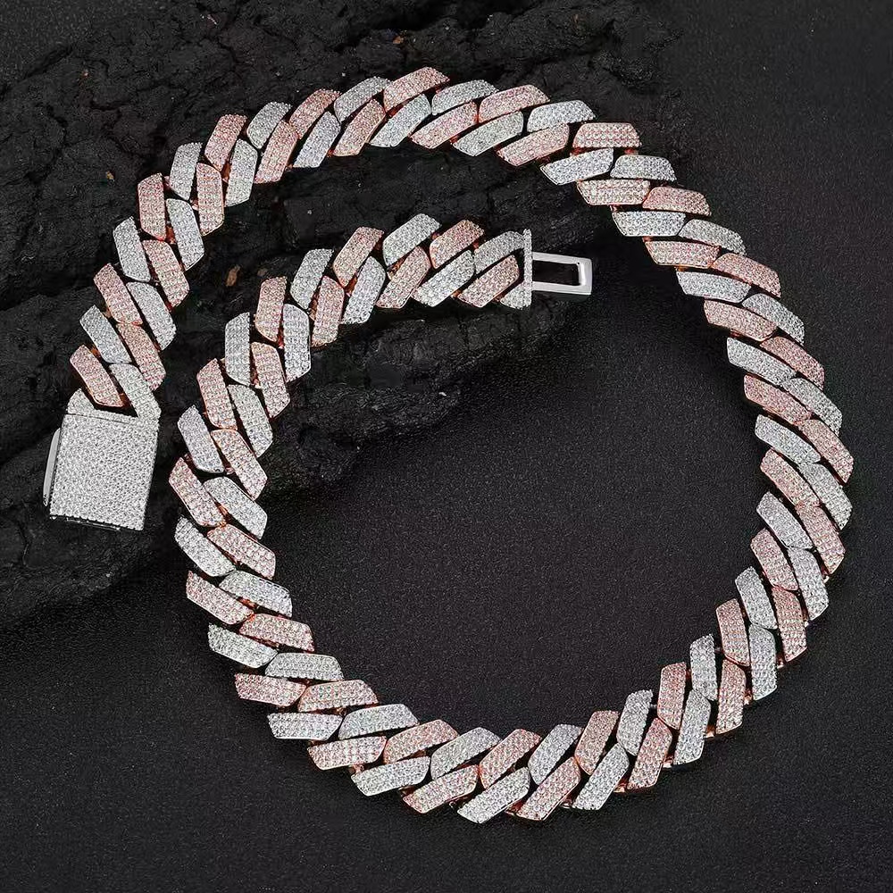 Two Tone Color 14mm 2 Rows 925 Solid Silver Iced Out Hip Hop Jewelry VVS1 Moissanite Diamond Cuban Link Chain Bracelet Men
