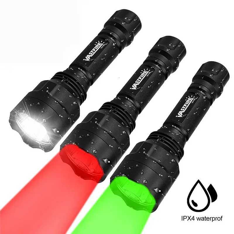 Tactical Hunting Flashlight White/Green/Red Light Torch LED Rifle LanternPressure SwitchRail Scope Mount18650USB ChargerT251208