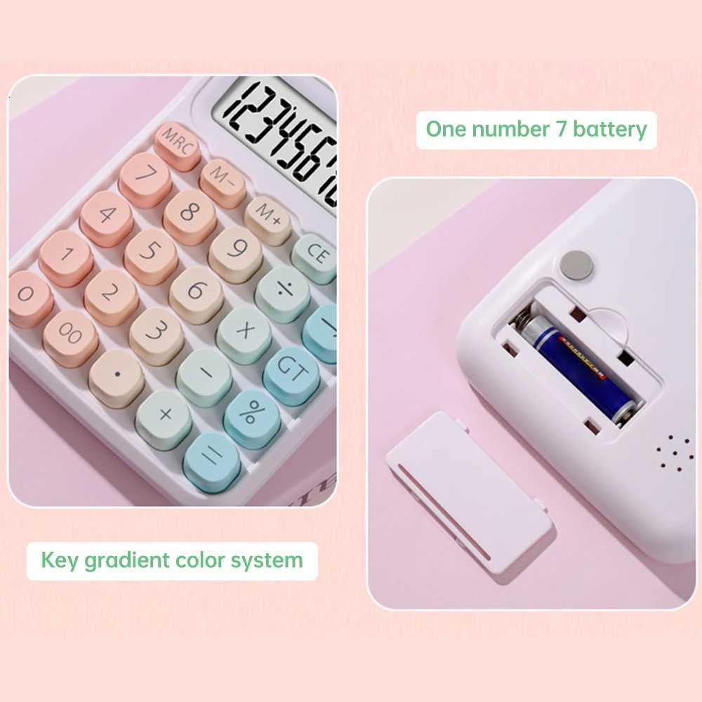 SCute Calcator 12 Digit Large LCD Display Big Round Button Gradient Candy Colored Dual Power Supply Calcator for Off H251208