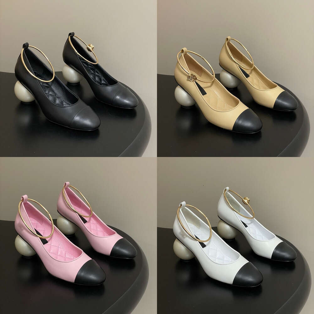 New Luxury Pearl Heel Marry Jane Shoes fashion ladies dress formal Elegant party evening shoes designer shoe woman round toe genuine leather pumps High heel sandals