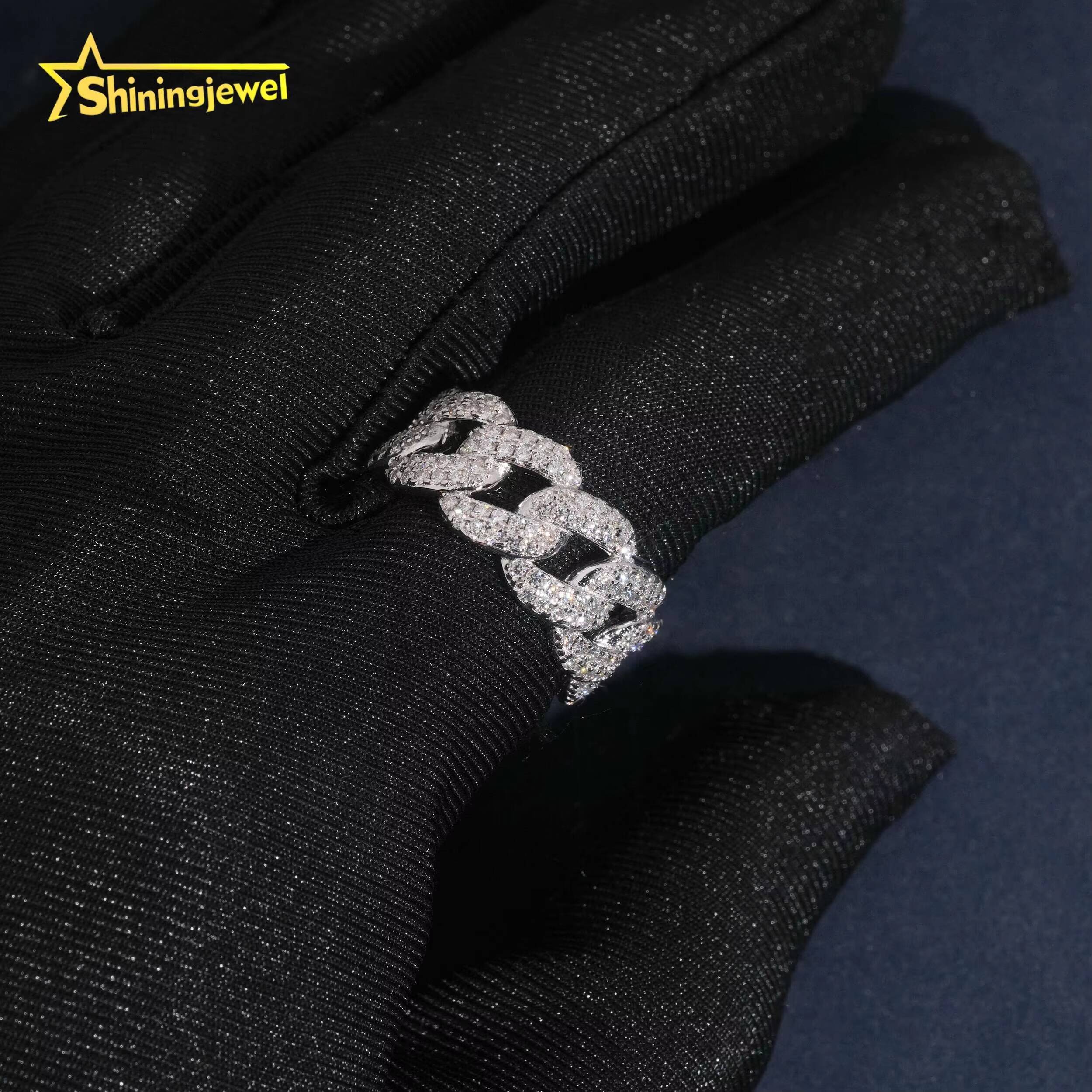 Hot Sale Cuban Ring Moissanite VVS Pass Diamond Test 925 Sliver Gold Plated Mens Moissanite Diamond Hip Hop Iced Out Rings