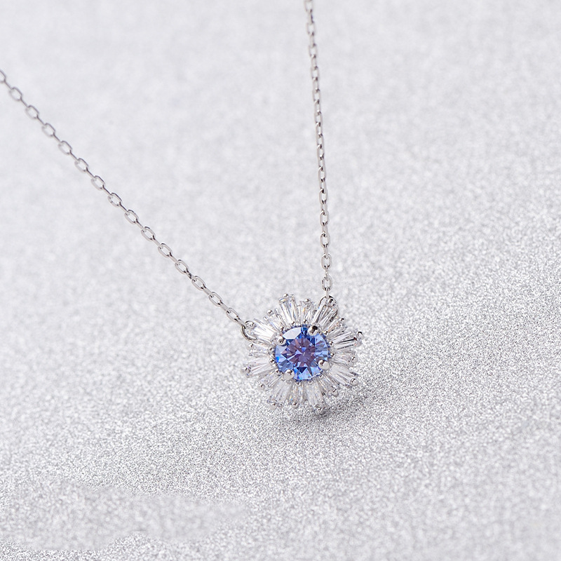 Exquisite New Blue Sunflower Necklace Charming Girl Crystal Daisy Collarbone Chain Perfect For Holiday Gift Jewelry Set
