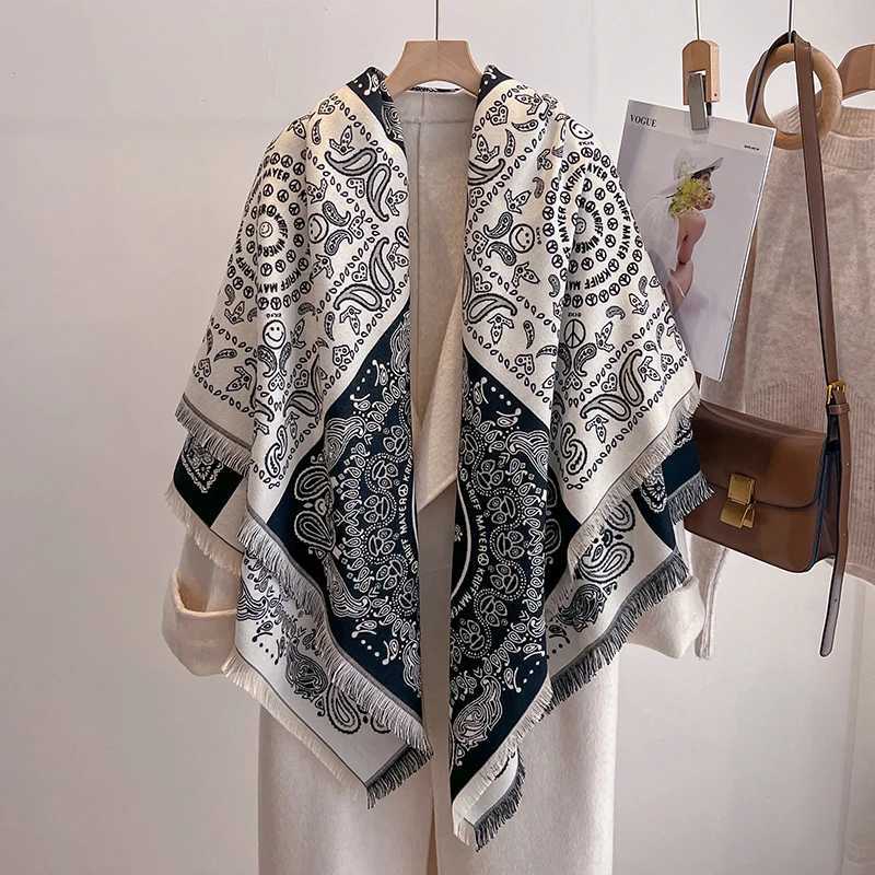 Luxury 2025 Luxury Brand Winter Cashmere Scarf for Women - Retro Printed Shawl with Tassels Warm Pashmina Wrap Bandana Poncho Y251208
