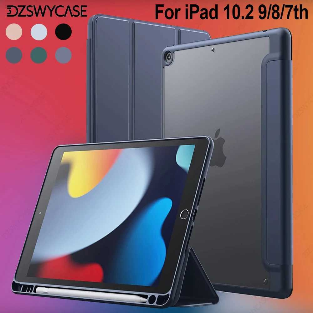 Hybrid Slim Case for iPad 9th/8th/7th Generation 2021/2020/2019102 Inch with Pencil Holder Clear Back Shell Cover C251208