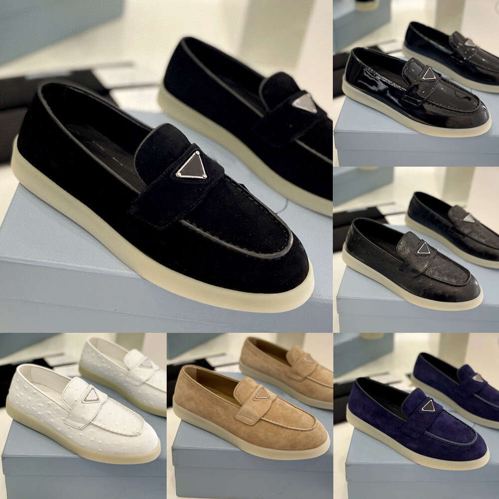 designer mens shoe luxury loafer saint-tropez triangle Suede Patent Leather calfskin flat shoe casual formal office Party Festival Wedding Shoes Dress shoes mens