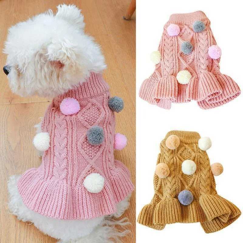 Pink Brown Winter Dog Sweater Skirt Knitwear Soft Warm Ball Cat Clothes Coat Small Yorkie Chihuahua Pet Clothing Puppy Hoodie M251208