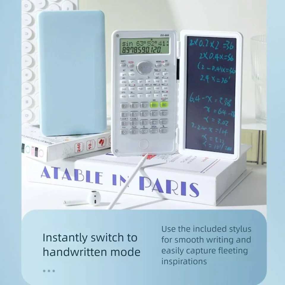 2 IN 1 Scientific Calcator with LCD Notepad 12 Digits Foldable Math Calcator Portable Handwriting Board School Off H251208