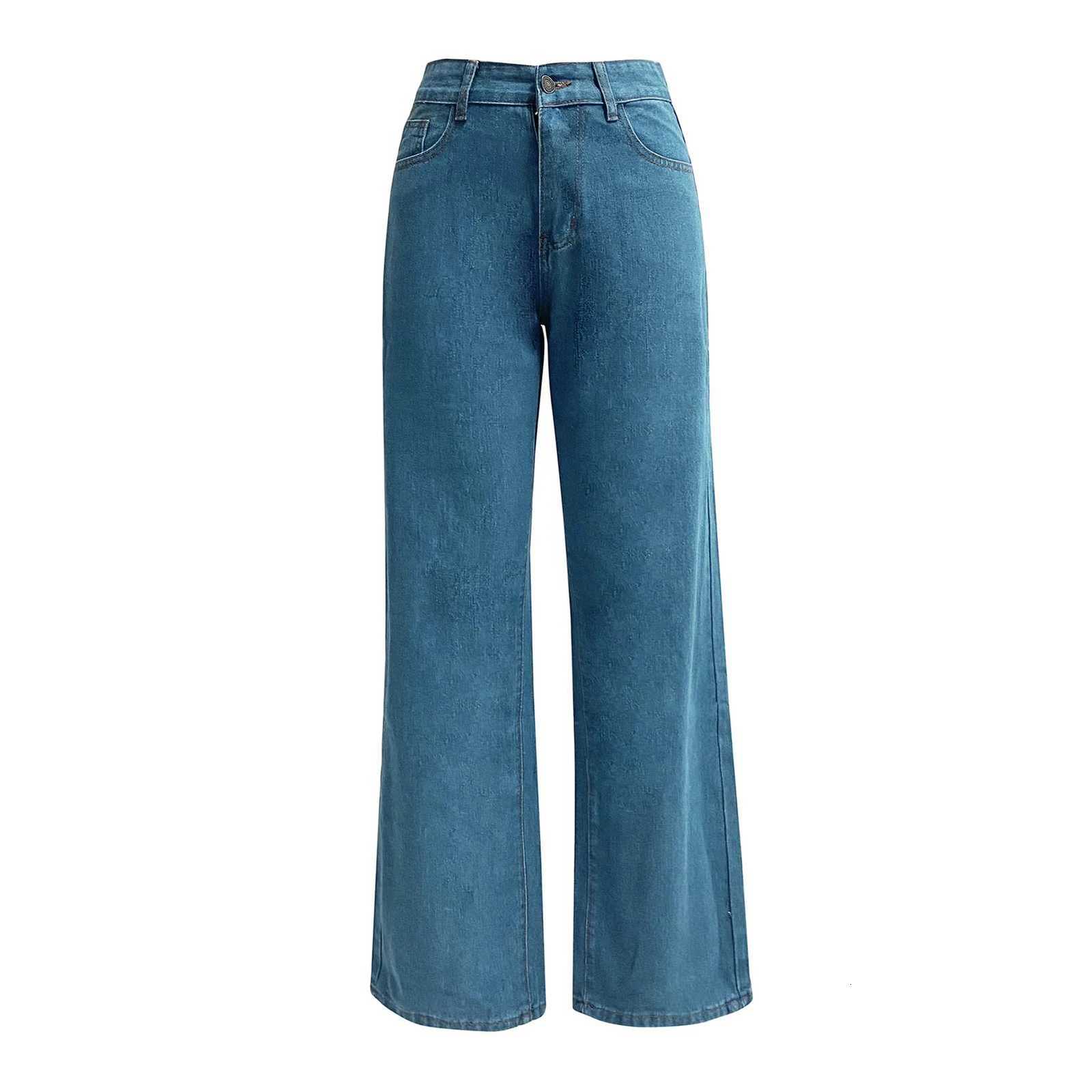 Straight Women Pants High Waist Loose Trousers Wide Leg Casual Denim Jeans Ninth TrousersT251208