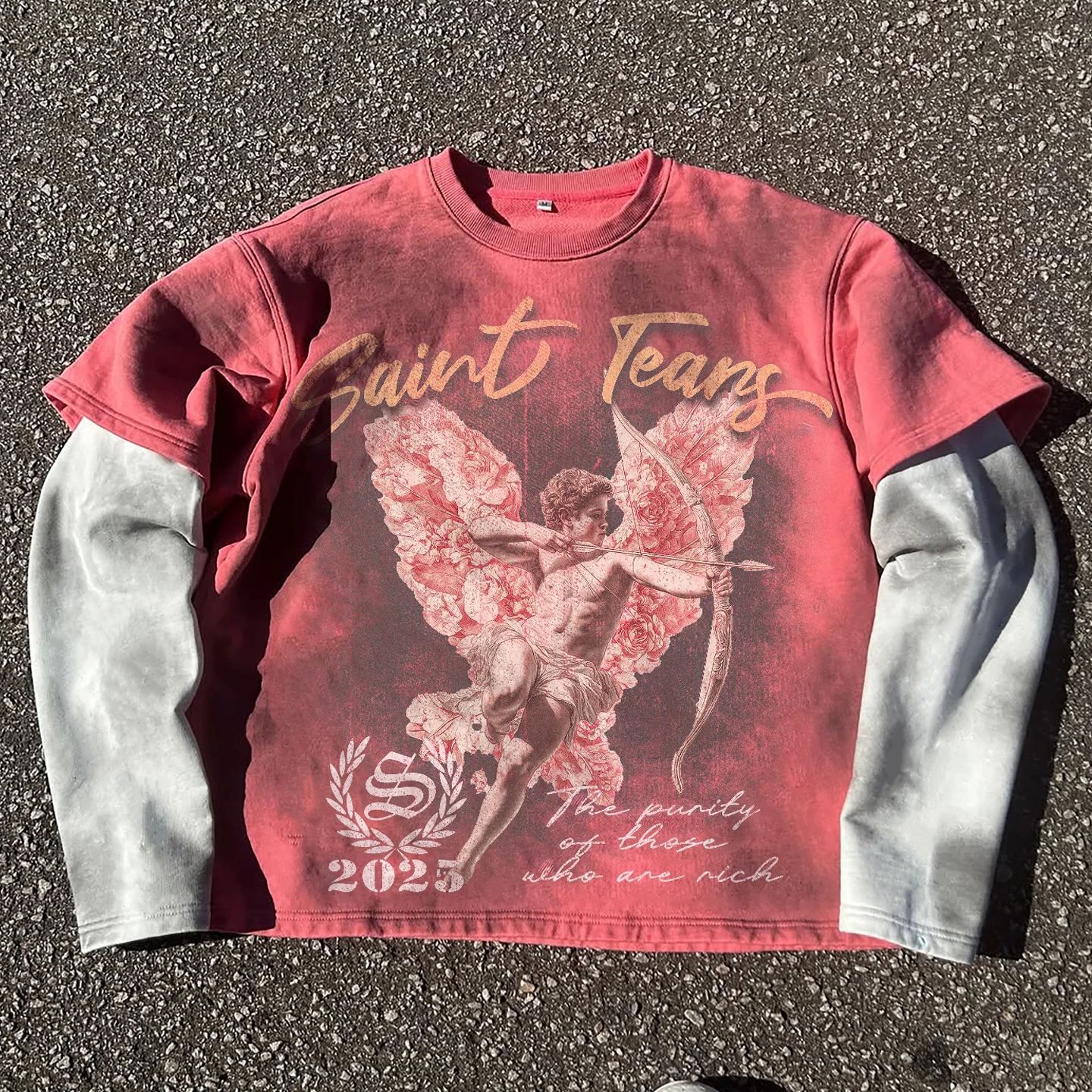 Summer printed American retro round-neck long-sleeved two-piece imitation design hip-hop Gothic sweatshirt