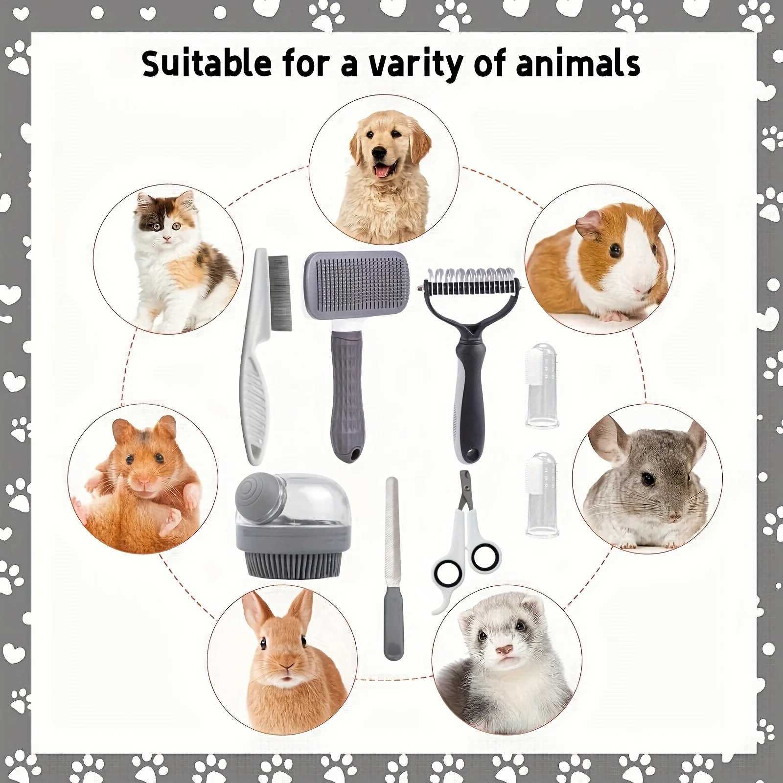 8pcs/set Dog Grooming Kit Self-cleaning Pet Grooming Set with Nail Clippers And File Flea Comb Shampoo Bath Brush Hair Remov M251208 - view 7
