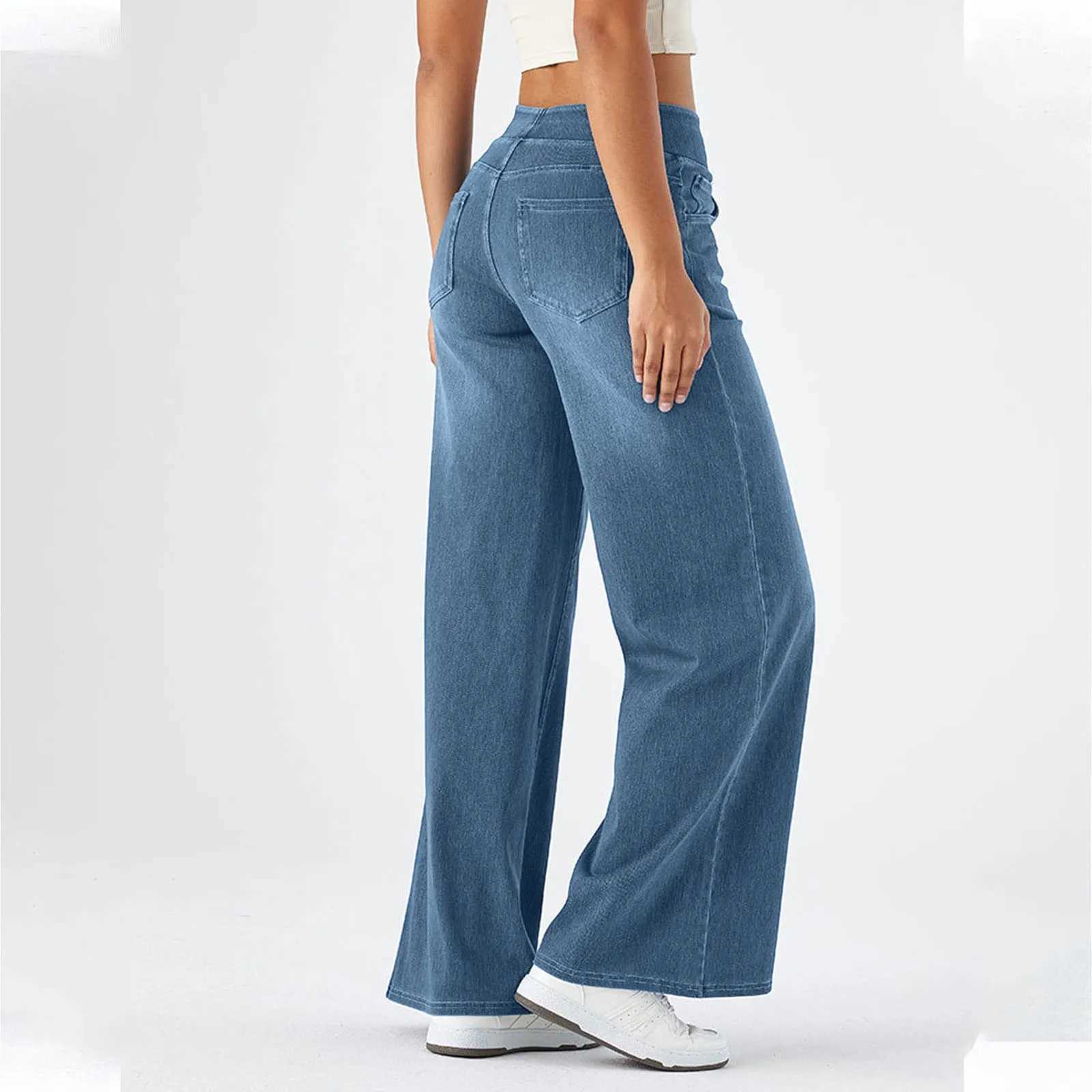 Fashion Baggy Jeans For Women Bleached Vintage High Waist Wide Leg Denim Pants With Pockets Boyfriend Stretchy Palazzo PantsT251208