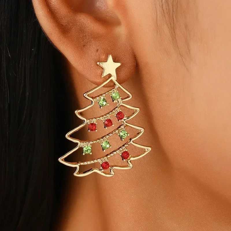 Christmas Colored Zircon Christmas Tree Simple and Fashionable Womens Earrings Creative Jewelry Holiday Gift J251208