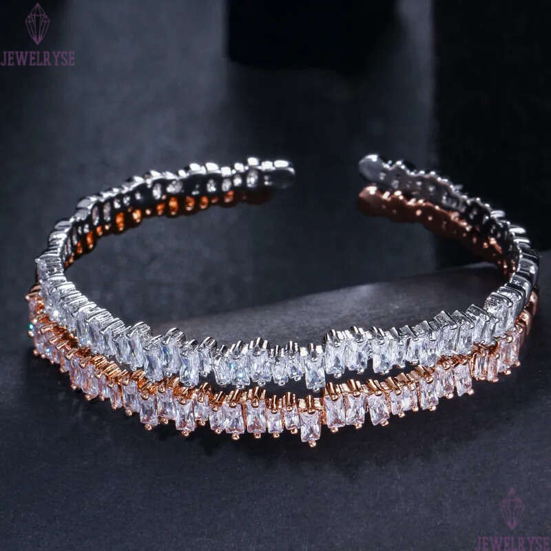 Cubic Zirconia Cuff designer Opening Adjustable bracelet Luxury Fashion Copper Rose Gold Silver Irregularity Bracelets jewelry For Women Friend Gift