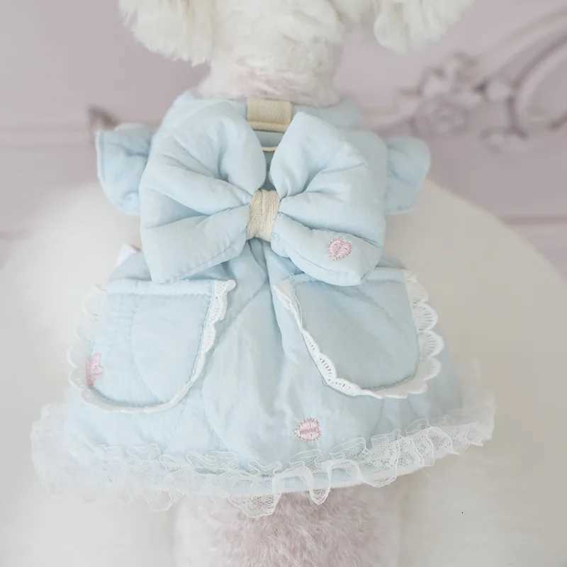 Pet Star Love Embroidered Dress Autumn Winter Warm Skirt Teddy Two Leg Coat Dog Puppy Clothes Bow-tied Cotton Dog Love Dress M251208