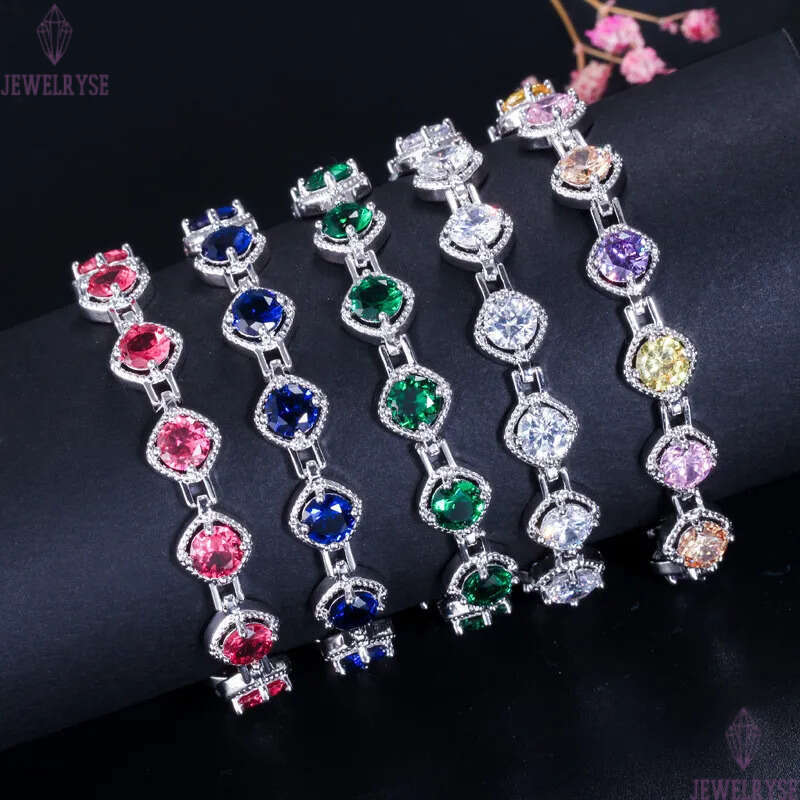 Charm bracelet AAA cubic zirconia bracelets white ruby purple green emerald copper crysatal silver bangles jewelry for Teen girls women gift