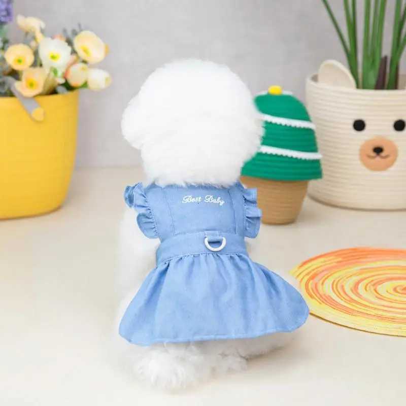 Dog Dress for Small Kitten Puppy Spring Summer Clothes Embroidered Jean Strap Dresses Chihuahua Skirts Pet Costumes Autumn M251208