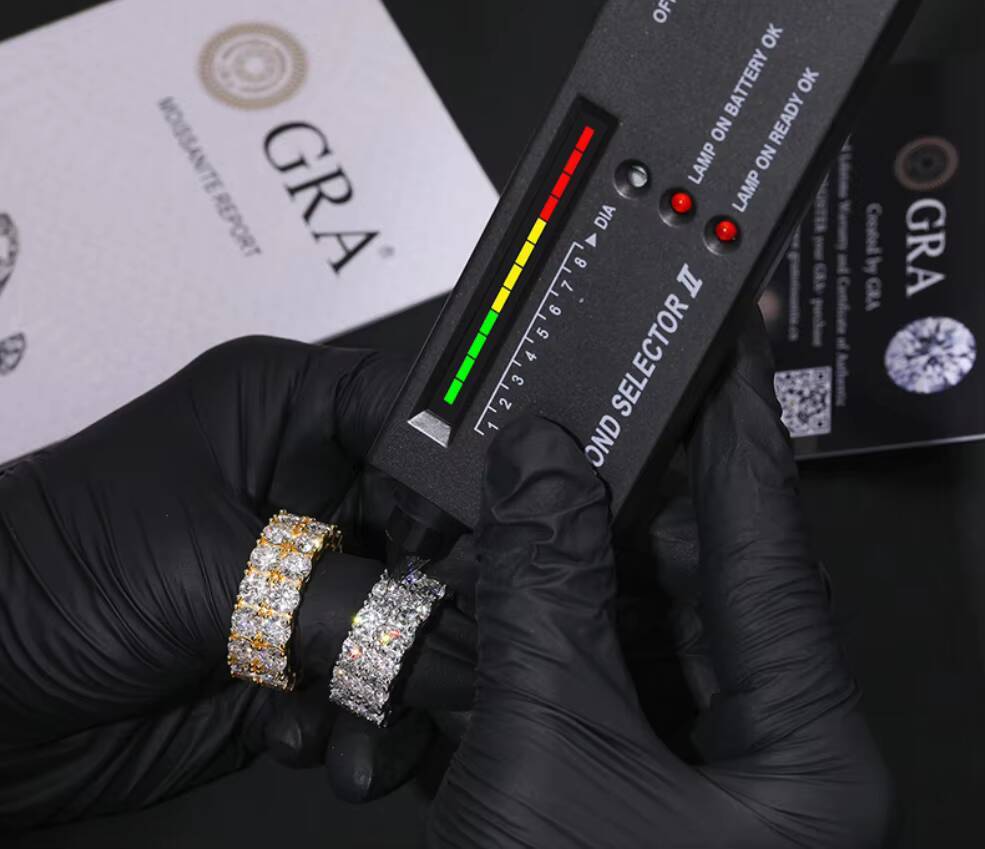 GRA Certificate OEM Men Hip Hop Eternity Band 925 Sterling Silver Rhodium Plated Vvs Moissanite Prong Setting Sparkle Iced Ring