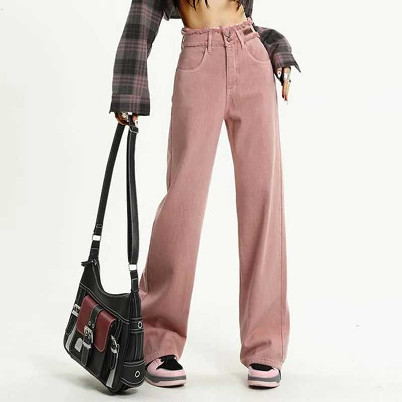 Woman High Waist Cutecore Streetwear Jeans Female Y2k Designer Wide Leg Pants Girls Fashion Harajuku Pink Gothic Denim TrousersT251208