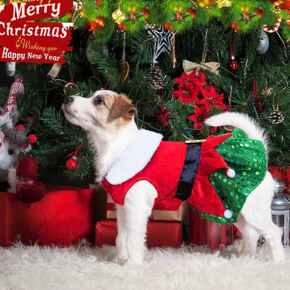 Dog Christmas Dress Costume Pet Santa Claus Clothes Velvet Dresses Puppy Winter Coat Xmas Holiday Outfit Cat Clothing M251208