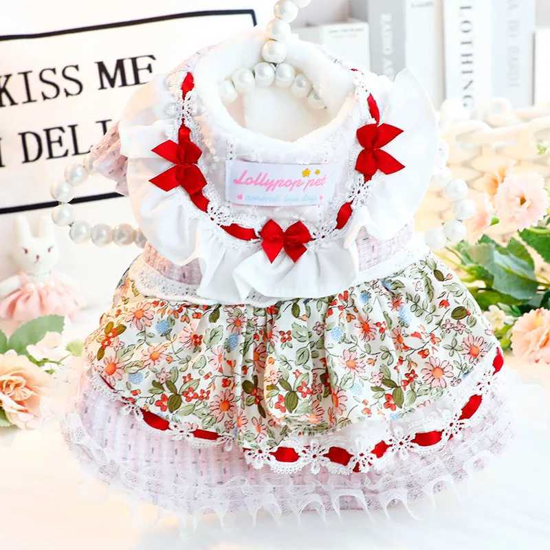 Autumn Winter Pet Coat Princess Floral Lolita Lace Skirt With Tulle Dog Gown Dress For Small Dogs Cats M251208
