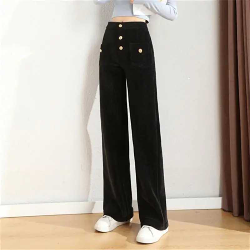 Autumn Winter New Fashion High Waist Solid Button Corduroy Womens Clothing Pockets Loose Casual Simplicity Trend Young PantsT251208