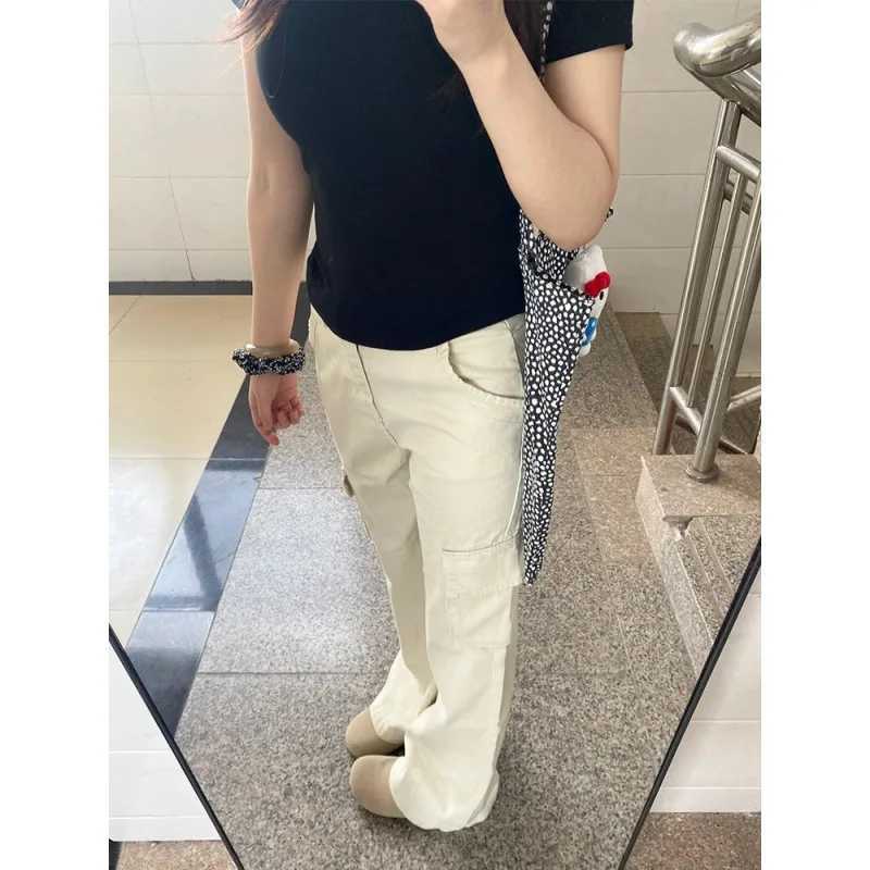 Off White Flared Womens Workwear Jeans 2025 Autumn Winter New American Retro Loose Wide Leg Slim Straight Casual PantsT251208