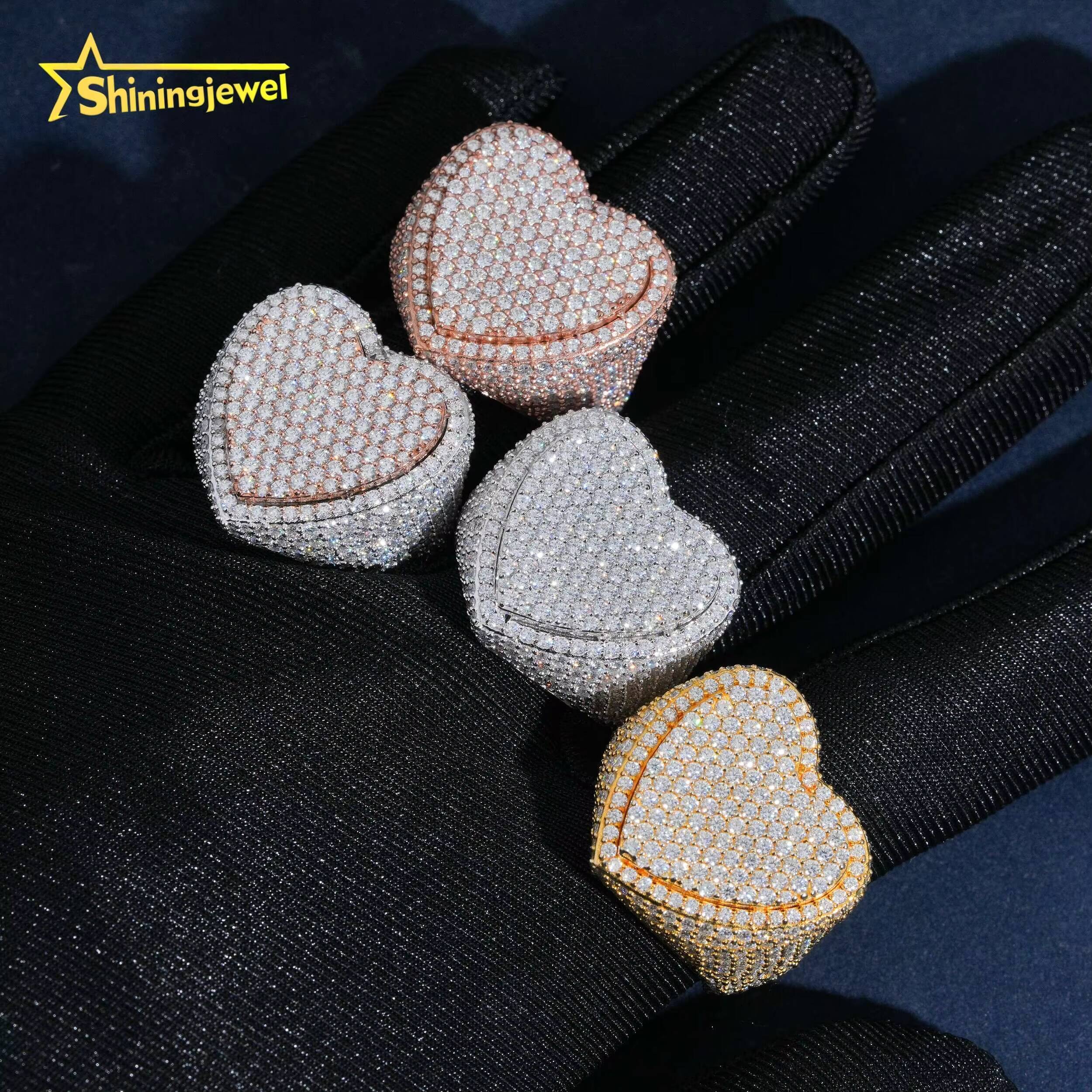 Fine Jewelry Fast Shipping Iced Out Heart Two Tone Hip Hop 925 Sterling Silver Moissanite Rings
