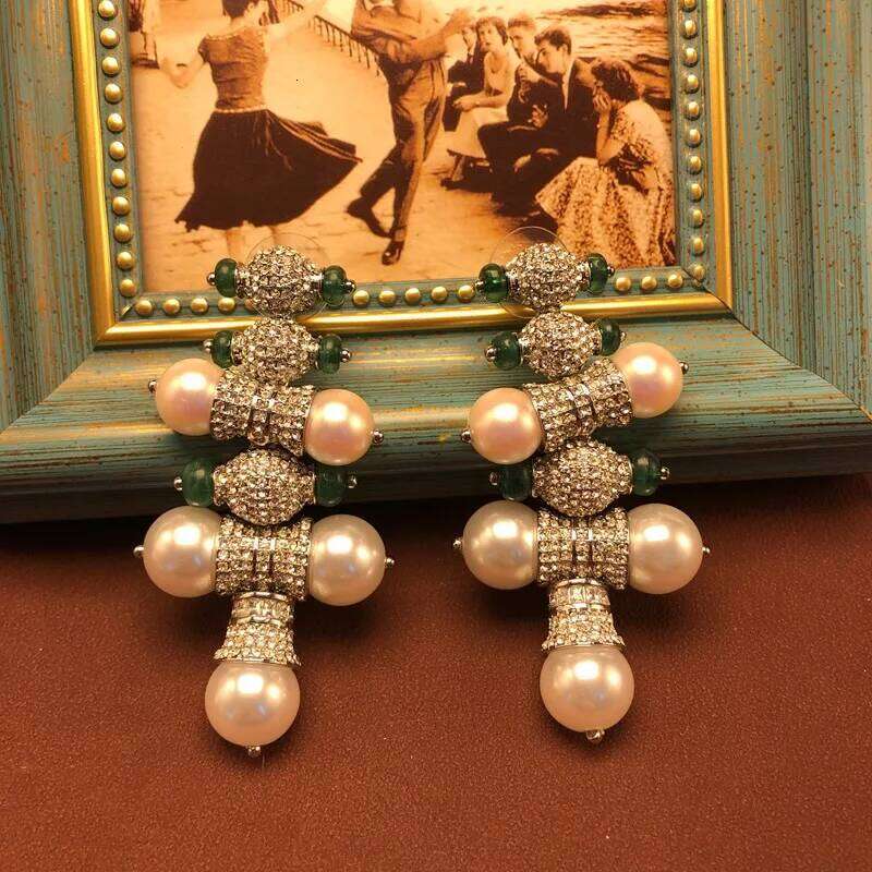 NISHIZAWA Pearls Earrings For Women Inlaid Rhinestones Palace Style Vintage Jewelry Luxury Hyperbole Elegant Aretes De Mujer