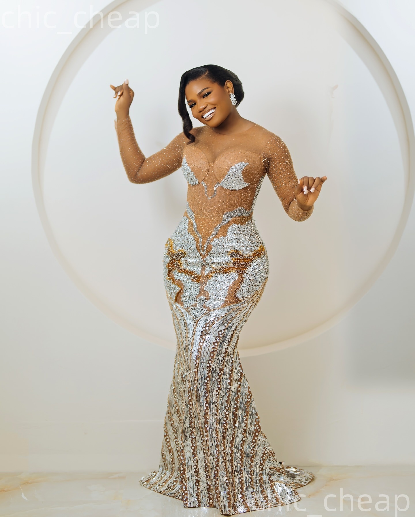 Aso Ebi Silver Mermaid Prom Dresses 2026 Illusion Crystals Beaded Evening Formal Party Second Birthday Engagement Gowns Plus Size Dress For Special Oc