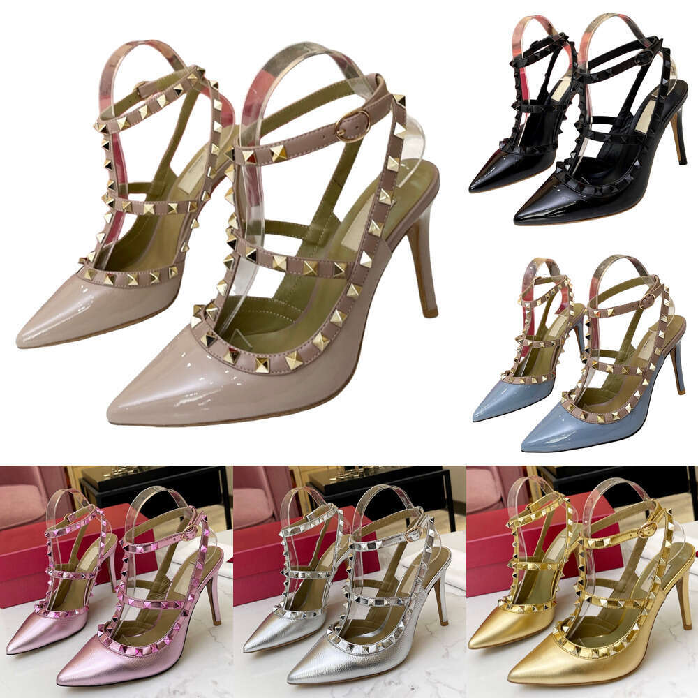 luxury Rivews fine high heel designer women's sandals Slingback Ankle Strap dress shoes litchi grain cowhine 9.5cm and 6.5cm two models fashion party wedding shoes