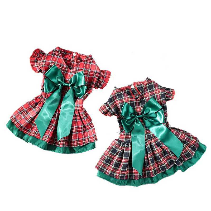 Small/Medium Christmas Plaid Dog Dress with Big Bow Warm Velvet S-XL Holiday Pet Outfit for Dogs M251208