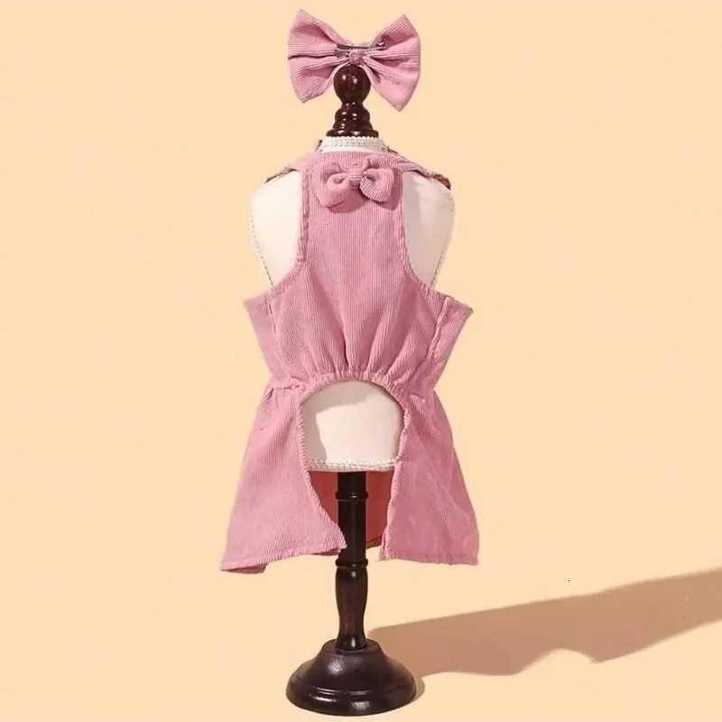 Princess dress with bow for dogs with ruffle trim pet clothes with bow clip red color M251208