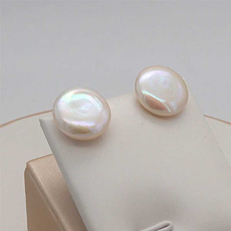 Women Big Baroque Button Pearl Earrings Freshwater Cultured Biwa Coin Pearls 925 Sterling Silver Mounts Stud Earrings Jewelry J251208