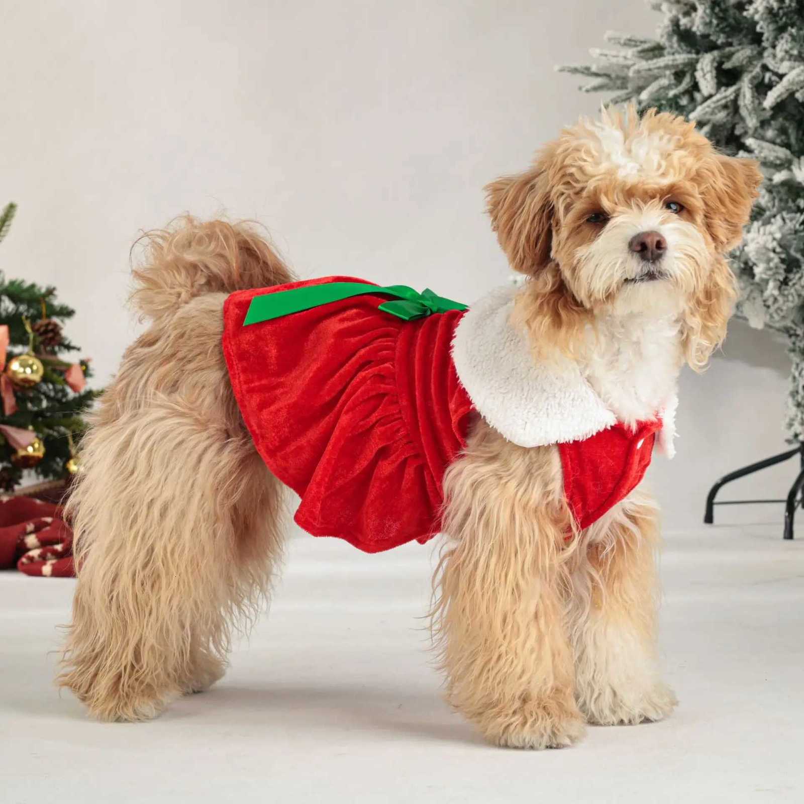 S-3XL Winter Warm Dog Christmas Clothes Santa Claus Red Pet Clothes New Year Holiday Costumes Golden Velvet Princess Pet Dress M251208