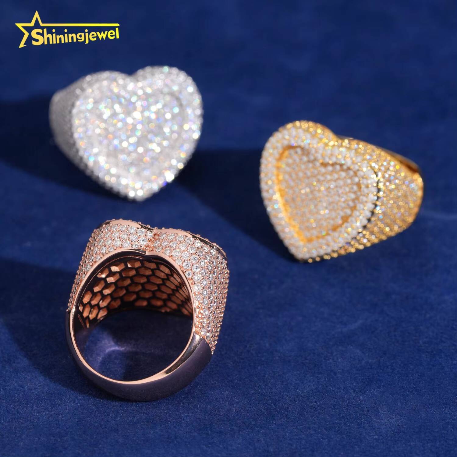 Pass Diamond Tester Heart Shape Hip Hop Rapper VVS Moissanite Fine Jewelry Diamond Iced Out Jewelry 925 Silver Ring for Men