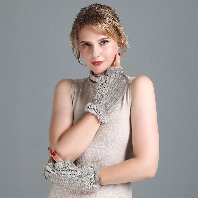 Arrival Female Natural Rabbit Fur Gloves Knitted Warm Rex Rabbit Fur Mittens Women Winter Outdoor Rex Rabbit Fur Gloves 251008