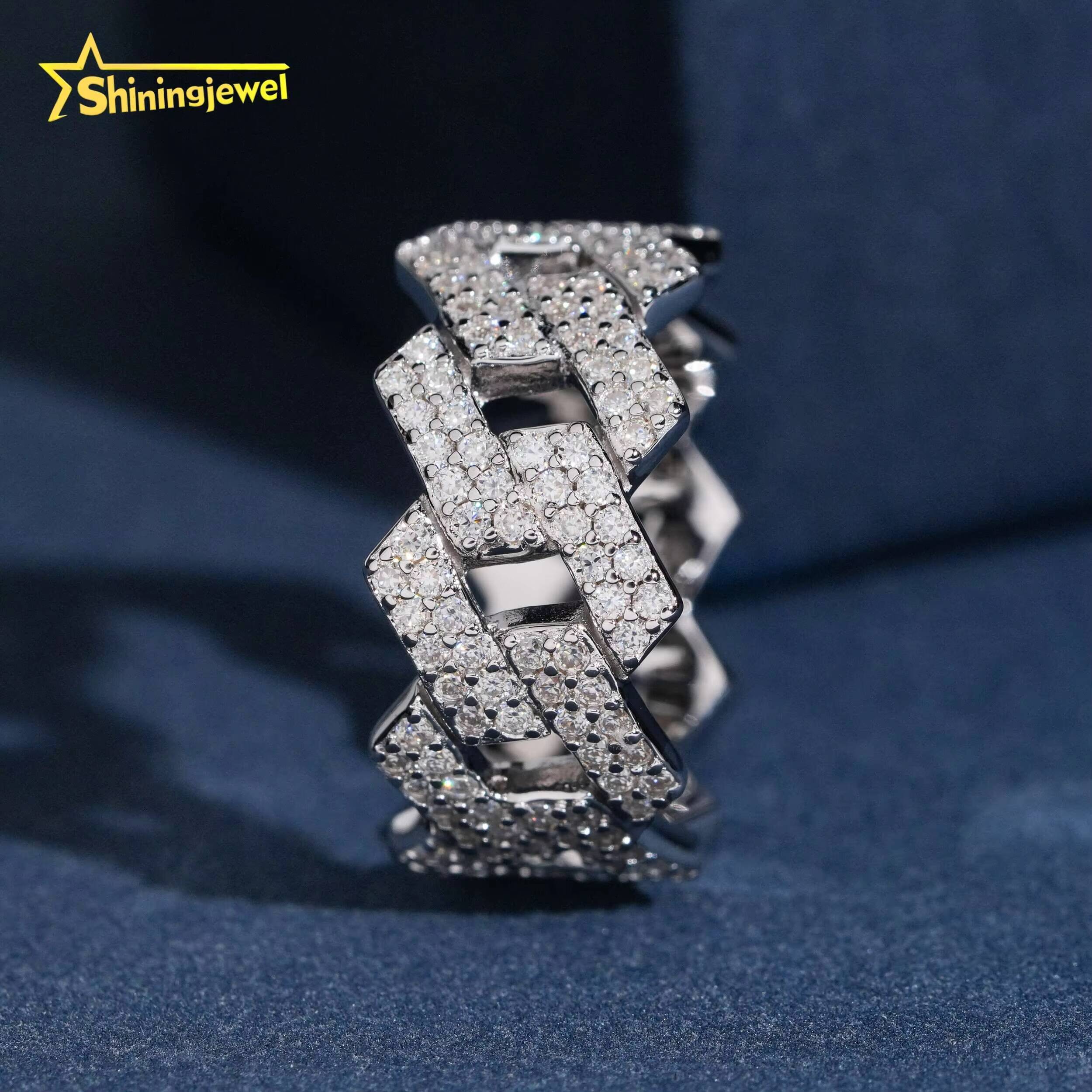USA Local Stock Men Cuban Ring Pass Diamond Tester Hip Hop Ring 925 Silver Moissanite Diamond