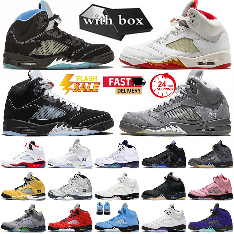 OG 5 Basketball Shoes With Box 5s Wolf Grey Black White Metallic Reimagined University Blue Fire Red UNC Sail Raging Bul Men Women Outdoor Sports Sneakers Trainers
