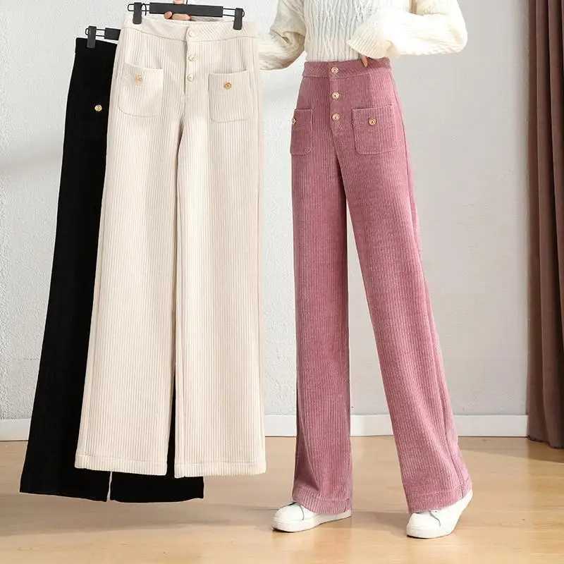 Autumn Winter New Fashion High Waist Solid Button Corduroy Womens Clothing Pockets Loose Casual Simplicity Trend Young PantsT251208