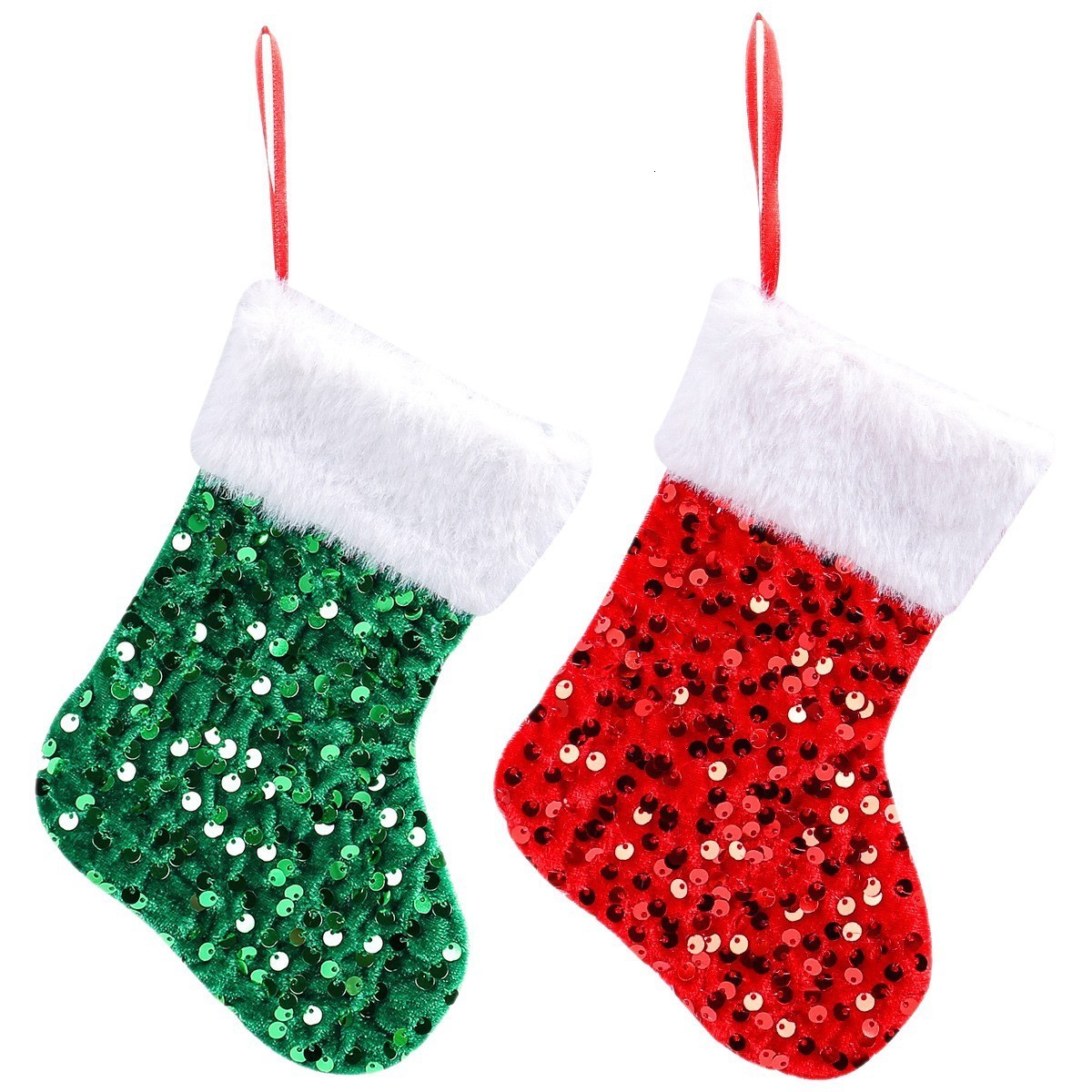 glitter plush white border glitter Christmas socks decoration Christmas tree candy bag pendant Christmas gift bag 251013