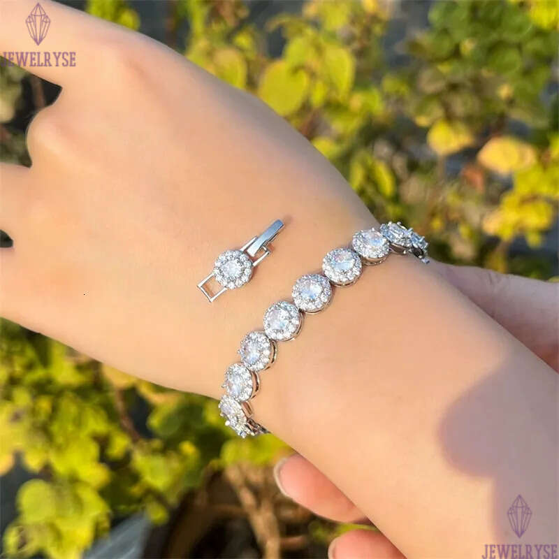 luxury AAA cubic zirconia designer bracelet for woman chian silver round white diamond charm wedding engagement bracelets chains jewelry women party g