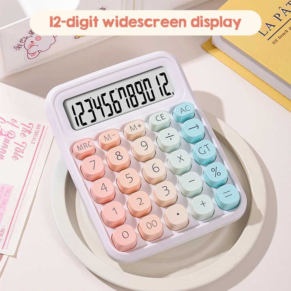 SCute Calcator 12 Digit Large LCD Display Big Round Button Gradient Candy Colored Dual Power Supply Calcator for Off H251208